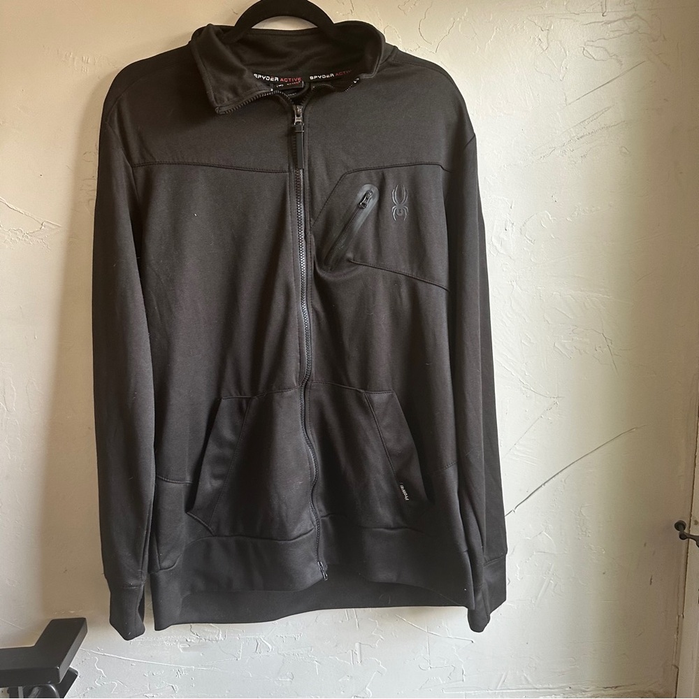 Spyder ProWEB‎ Fleece Tech Jacket Black Full Zip Outdoor Mens Sz L Midlayer